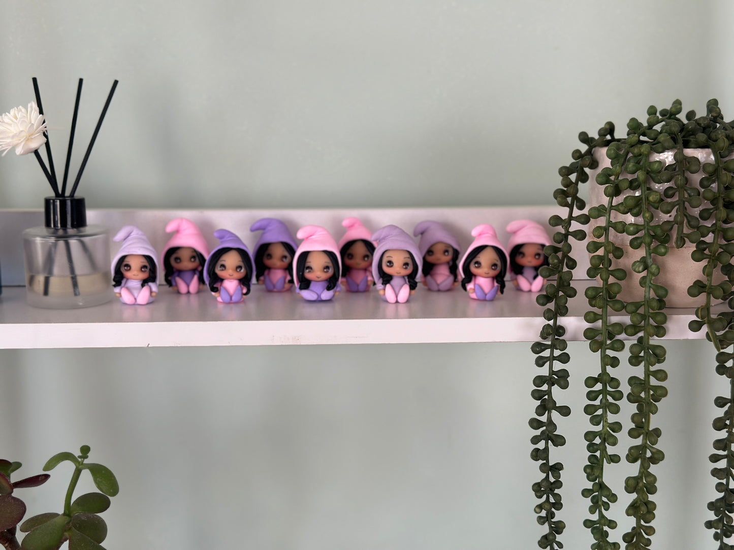 Miniature fairy garden gnomes - personalized air dry clay gnomes for terrarium, display shelves