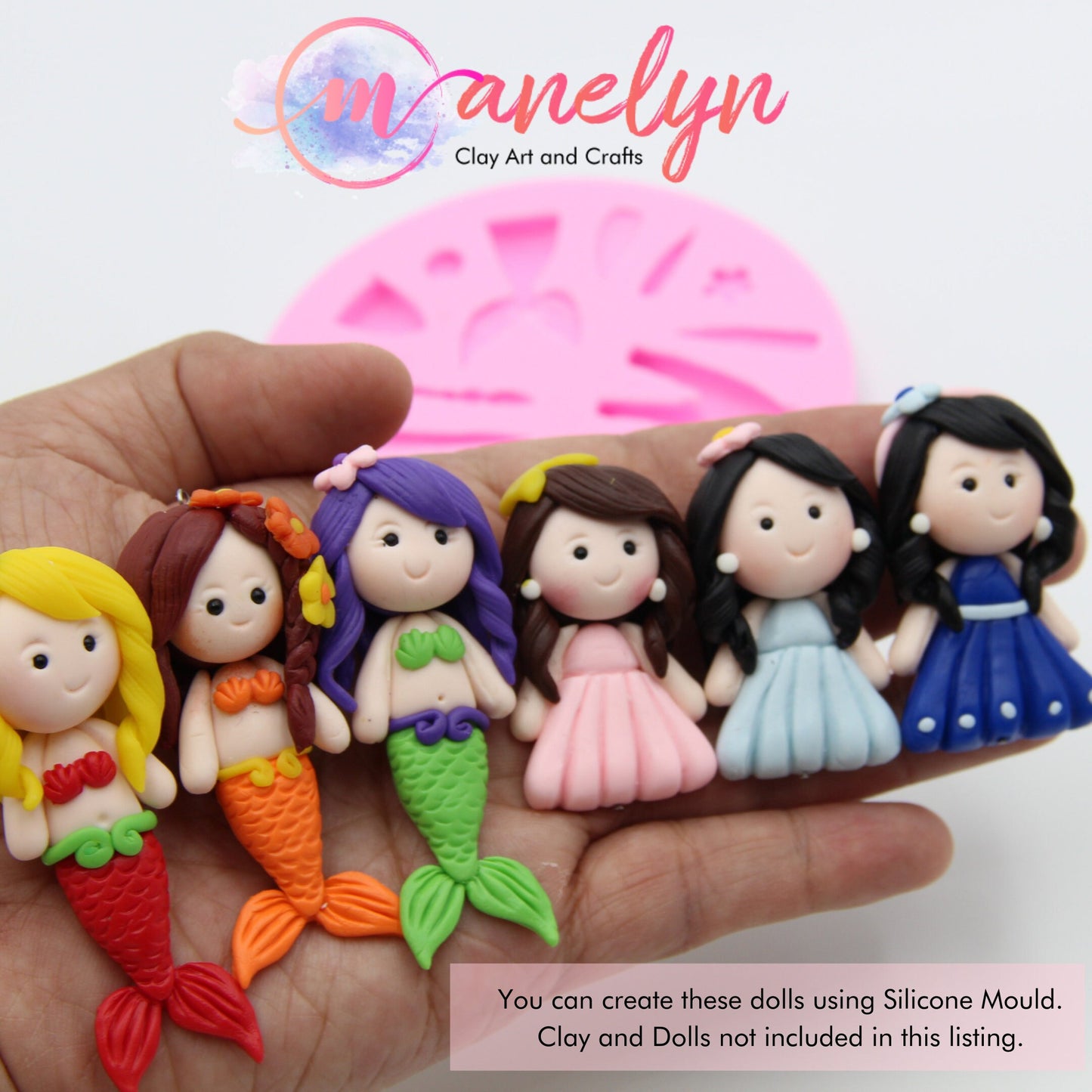 Princess Mermaid Silicone Mould for Polymer and Air Dry Clay Art and Craft, Air Dry Clay Mold for Adults