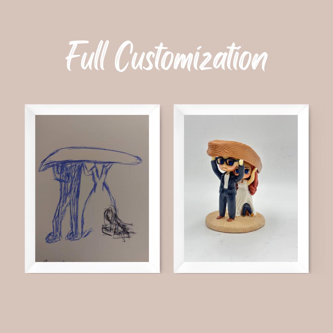 Custom made air dry clay figurine cake topper for weddings, birthdays, themed party and special occasions