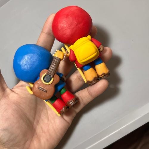 Handmade Luce Catholic Mascot and Friends Fe, Xin, and Sky Clay Figurines, Catholic Art and Collectible gift for Catholic Friends