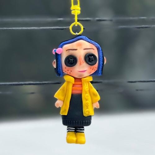 Coraline Polymer Clay Keychain Doll – Handmade Custom Coraline Keychain (6 cm)