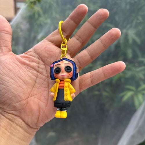 Coraline Polymer Clay Keychain Doll – Handmade Custom Coraline Keychain (6 cm)