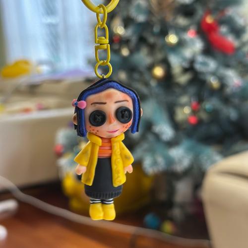 Coraline Polymer Clay Keychain Doll – Handmade Custom Coraline Keychain (6 cm)