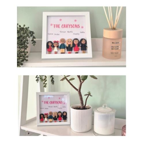 Custom 3D Family Portrait in Shadowbox – Personalized Clay Family Keepsake, Decorative Figurines for Wall Décor, Housewarming Gift