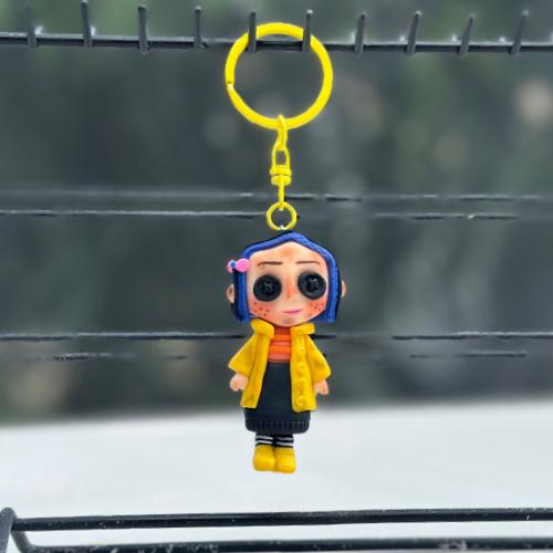 Coraline Polymer Clay Keychain Doll – Handmade Custom Coraline Keychain (6 cm)