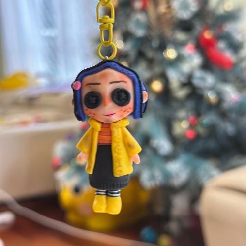 Coraline Polymer Clay Keychain Doll – Handmade Custom Coraline Keychain (6 cm)