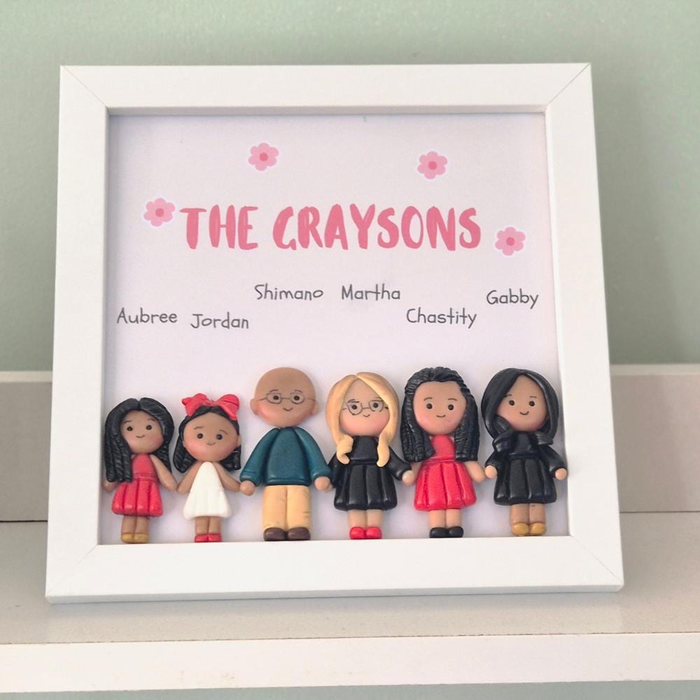 Custom 3D Family Portrait in Shadowbox – Personalized Clay Family Keepsake, Decorative Figurines for Wall Décor, Housewarming Gift