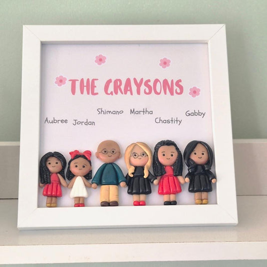 Custom 3D Family Portrait in Shadowbox – Personalized Clay Family Keepsake, Decorative Figurines for Wall Décor, Housewarming Gift