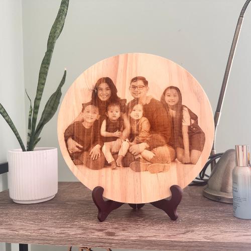 Rustic Wooden Round Custom Family Photo Plaque - Personalized Wood Wall Art, Housewarming Gift, Unique Home Décor, Photo on Wood Decor