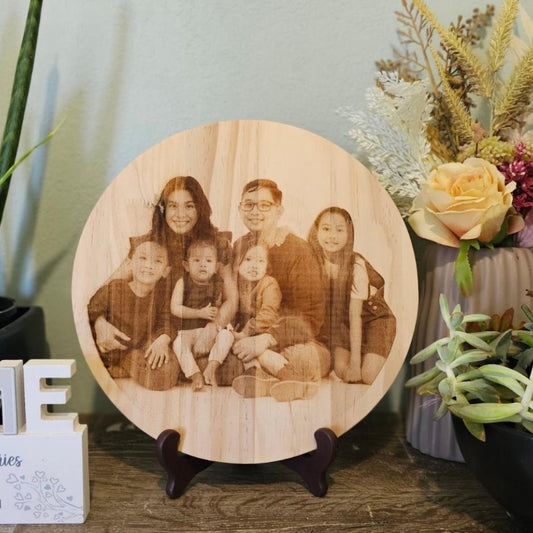 Rustic Wooden Round Custom Family Photo Plaque - Personalized Wood Wall Art, Housewarming Gift, Unique Home Décor, Photo on Wood Decor