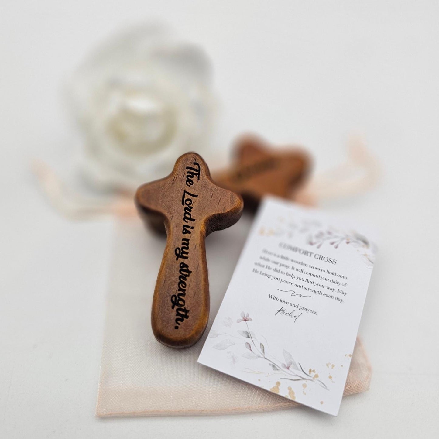 Personalized Wooden Comfort Cross – Engraved Pine Handheld Cross with Bible Verse & Name - Christian Gift for Stress, Anxiety, Sympathy