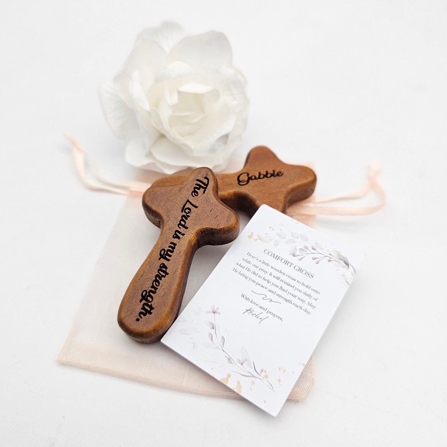 Personalized Wooden Comfort Cross – Engraved Pine Handheld Cross with Bible Verse & Name - Christian Gift for Stress, Anxiety, Sympathy
