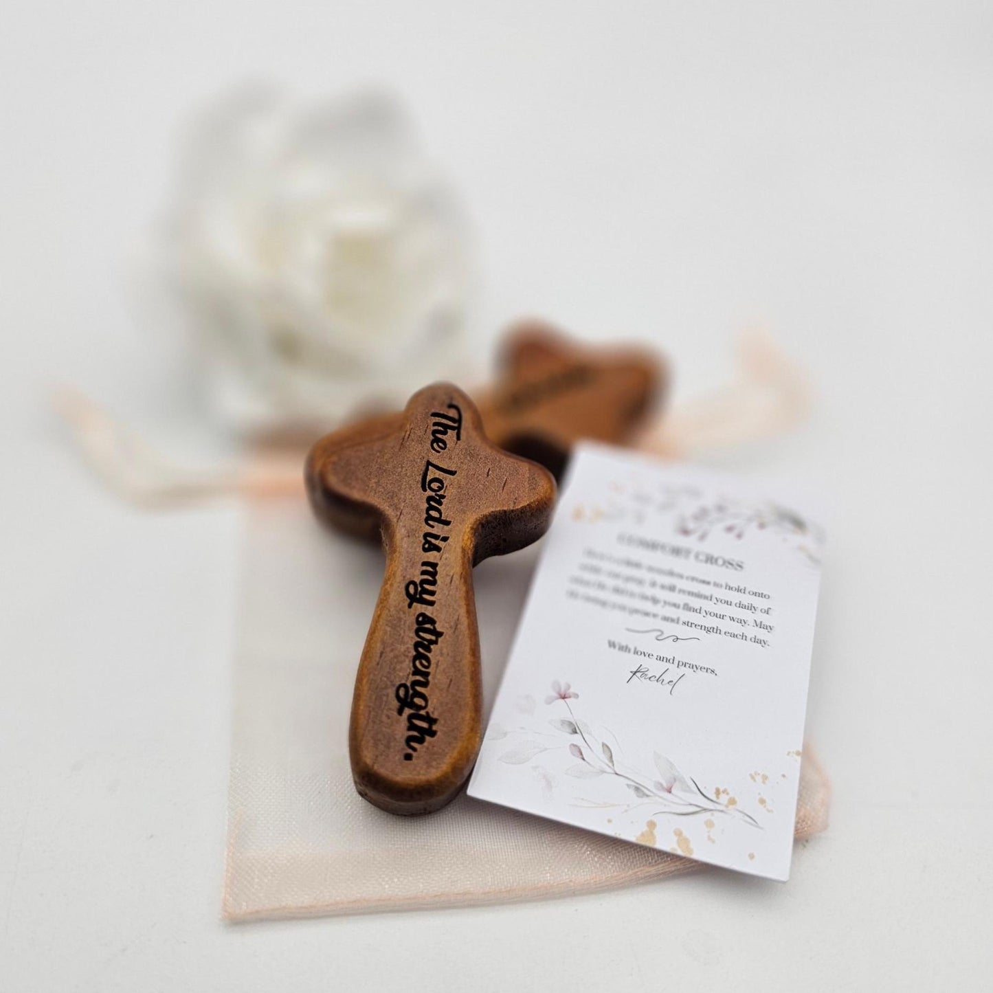 Personalized Wooden Comfort Cross – Engraved Pine Handheld Cross with Bible Verse & Name - Christian Gift for Stress, Anxiety, Sympathy