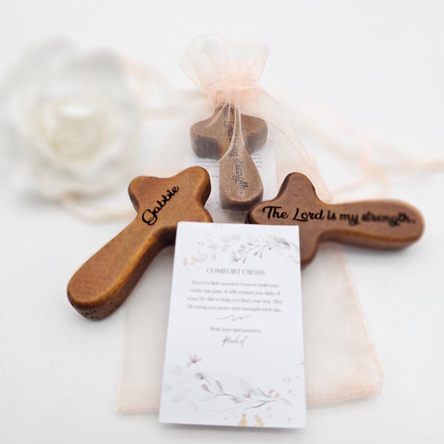 Personalized Wooden Comfort Cross – Engraved Pine Handheld Cross with Bible Verse & Name - Christian Gift for Stress, Anxiety, Sympathy