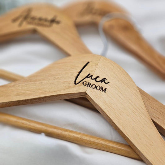 Custom Engraved Wedding Hanger – Personalized Wooden Hanger for Bride, Groom, Bridesmaids, Groomsmen & Bridal Party – Keepsake Gift