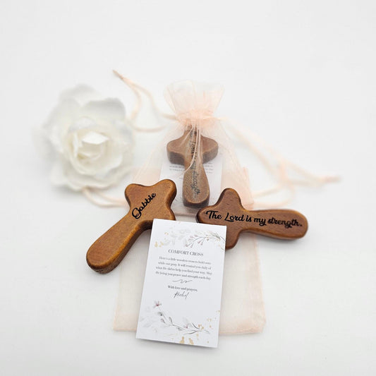 Personalized Comfort Cross – Pine Wood Pocket Cross with Engraved Bible Verse – Christian Gift for Stress Relief, Grief, Prayer