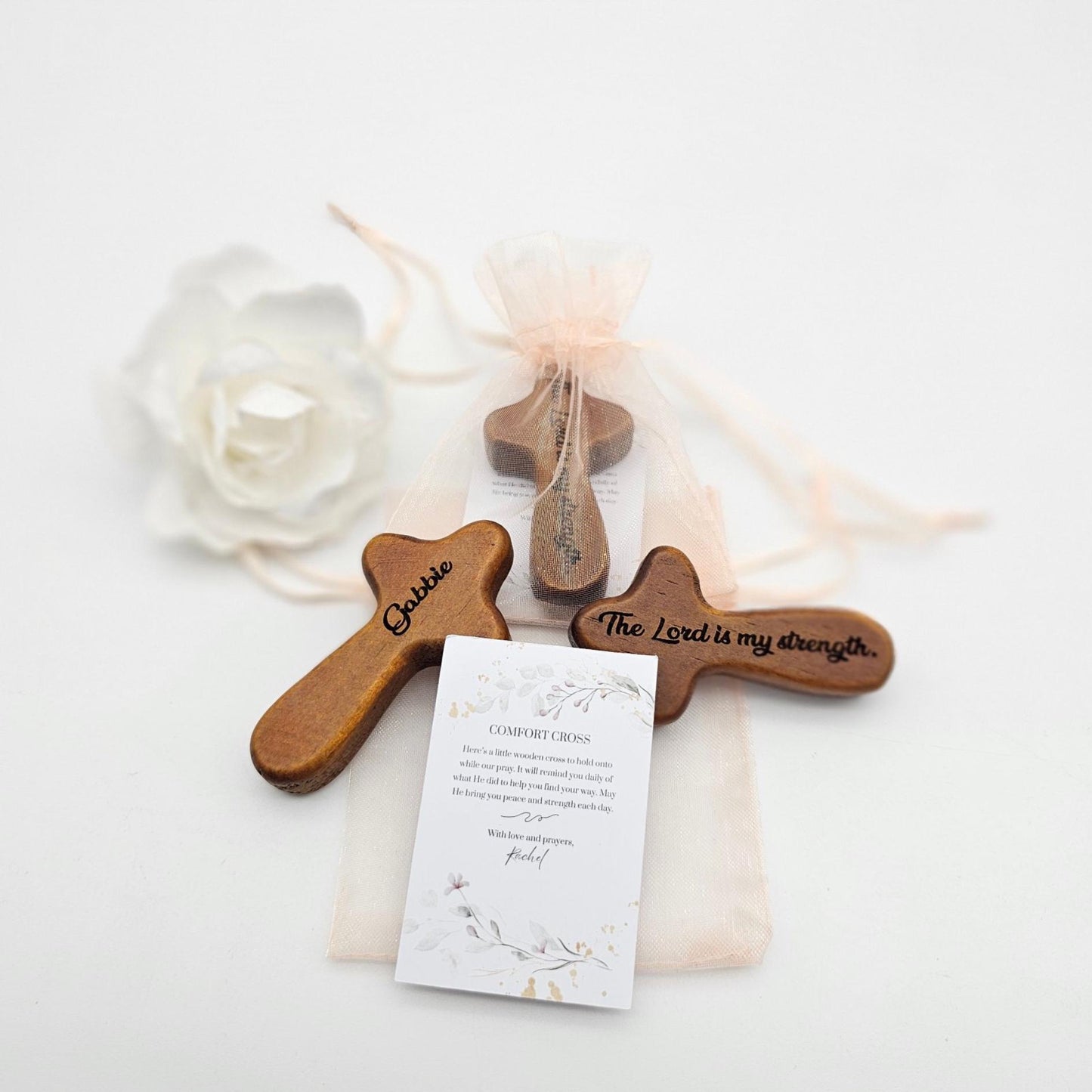 Personalized Wooden Comfort Cross – Engraved Pine Handheld Cross with Bible Verse & Name - Christian Gift for Stress, Anxiety, Sympathy