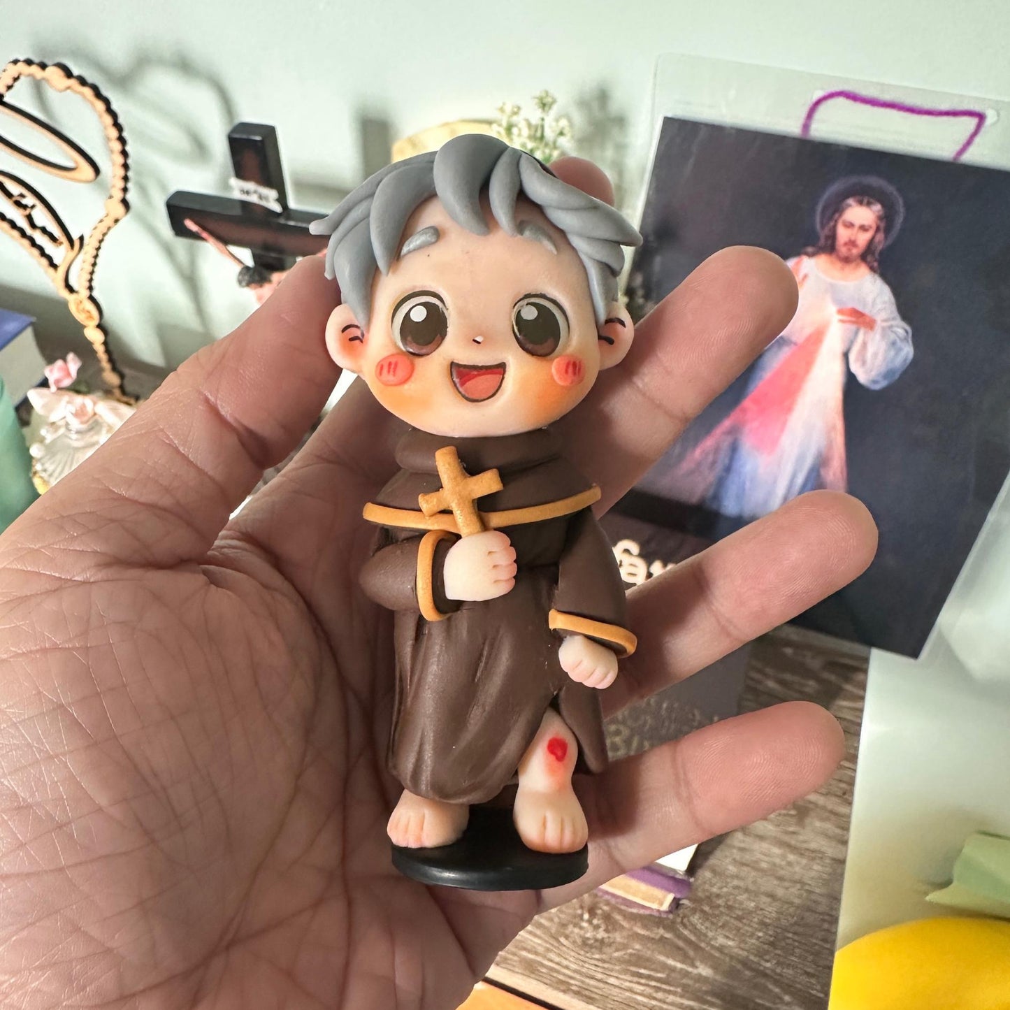 Saint Peregrine Clay Figurine | 10cm Patron Saint of Healing & Cancer | Thoughtful Gift for Cancer Patients | Handmade Keepsake