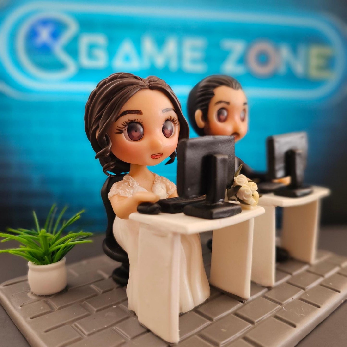 Custom Wedding Cake Topper Clay Figurines | Personalized Bride and Groom Figurine | Air Dry Clay | Pet & Kids | Funko Inspired Topper
