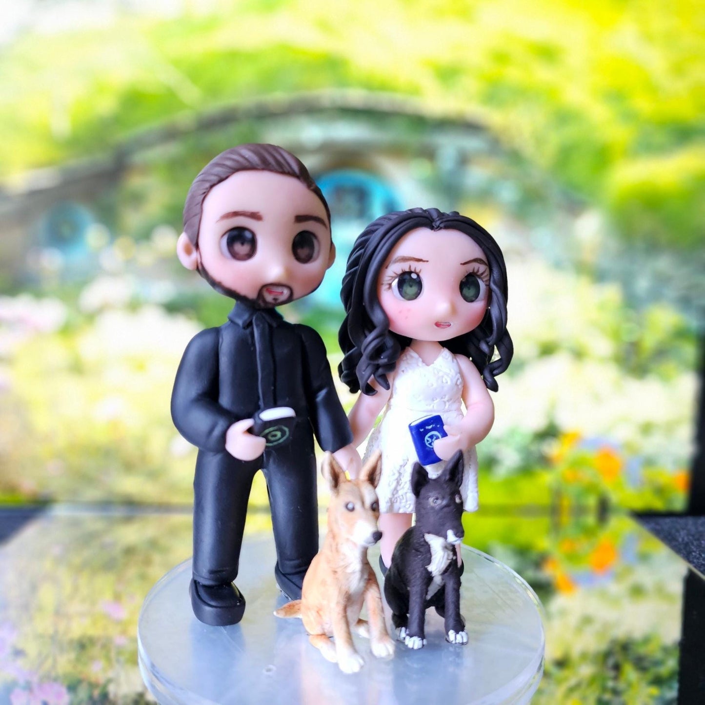 Custom Wedding Cake Topper Clay Figurines | Personalized Bride and Groom Figurine | Air Dry Clay | Pet & Kids | Funko Inspired Topper