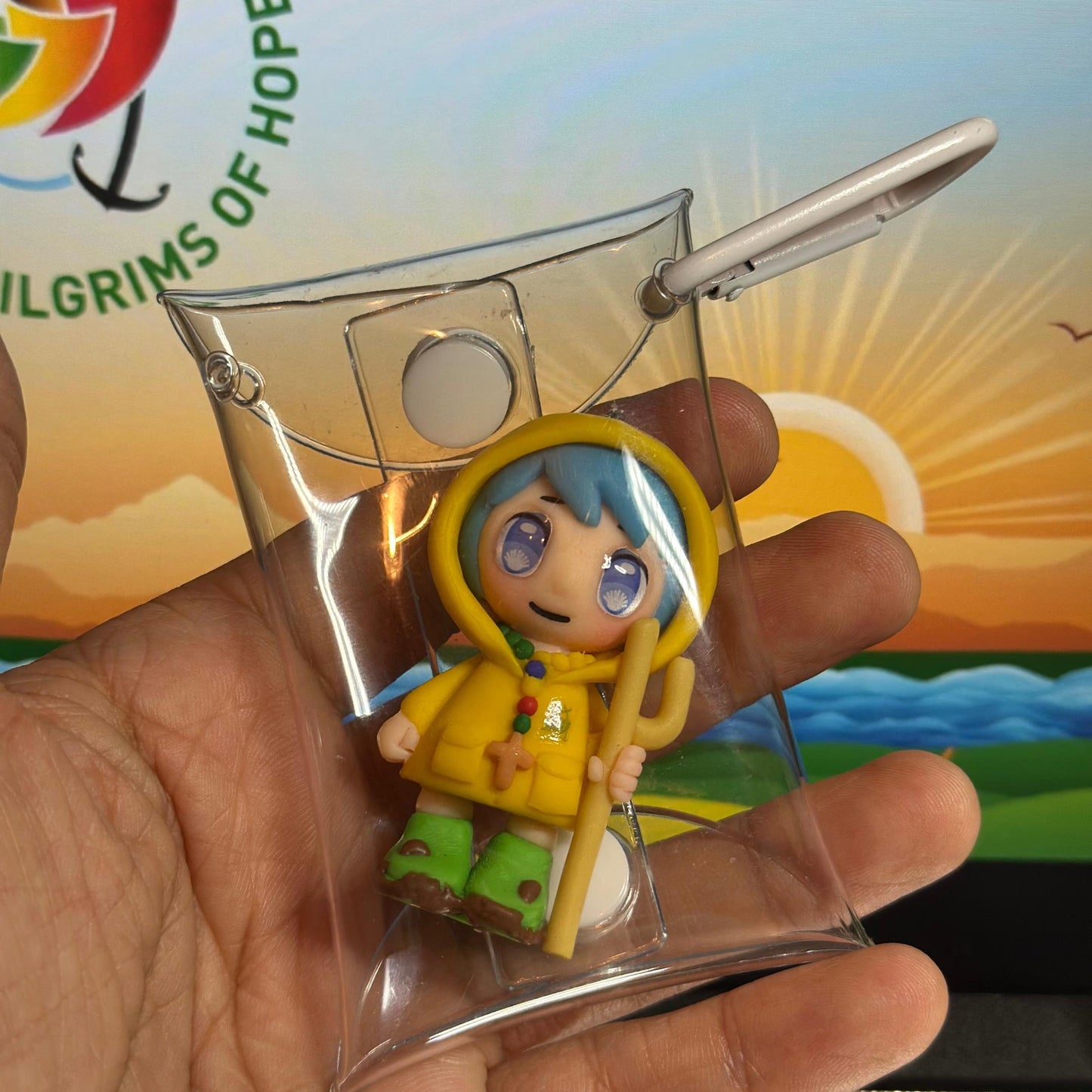 Luce Catholic Clay Keychain Pilgrim Figurine | Handmade 6cm Gift in Pouch or Standee | Catholic Keepsake for Year of Pilgrims