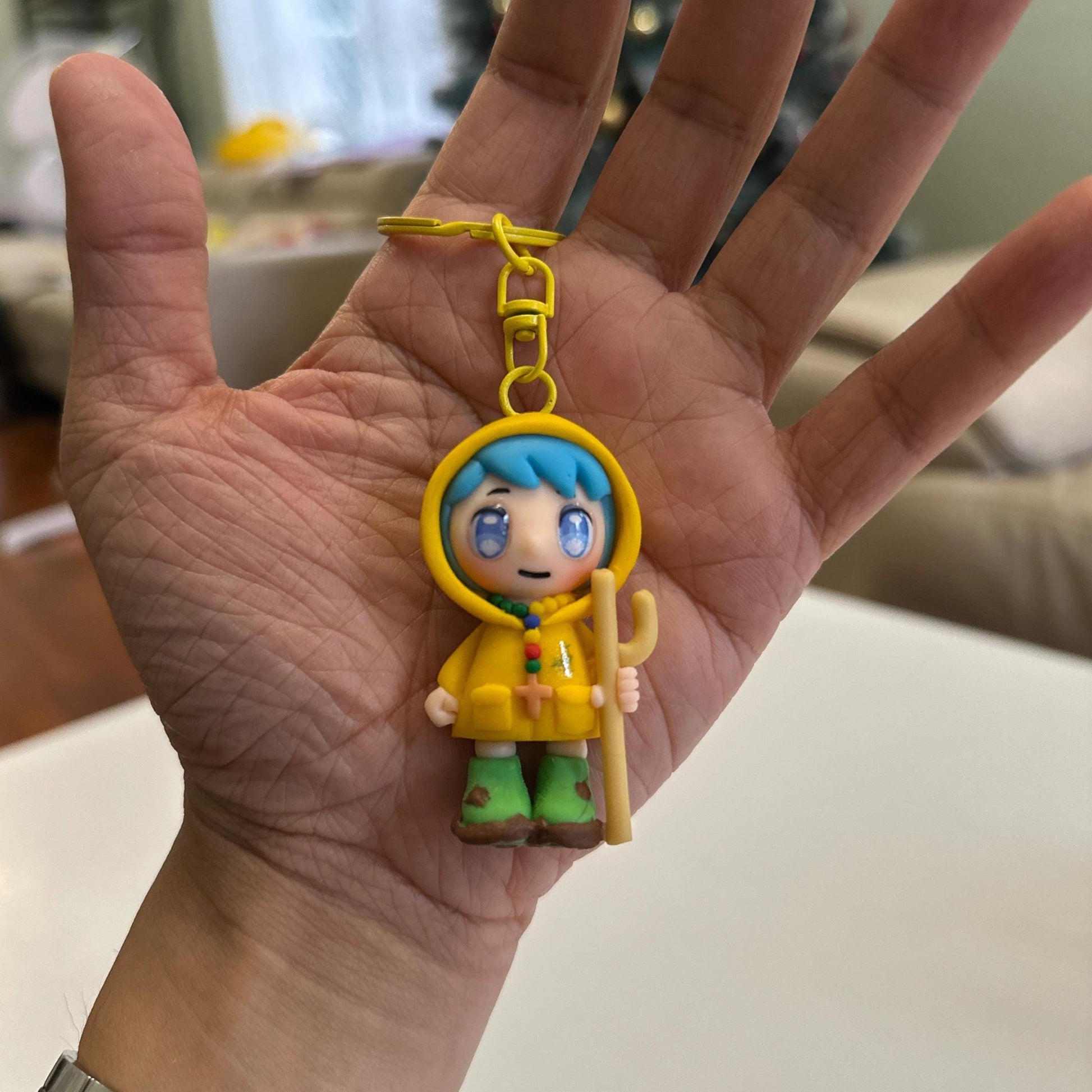 Luce Catholic Clay Keychain Pilgrim Figurine | Handmade 6cm Gift in Pouch or Standee | Catholic Keepsake for Year of Pilgrims