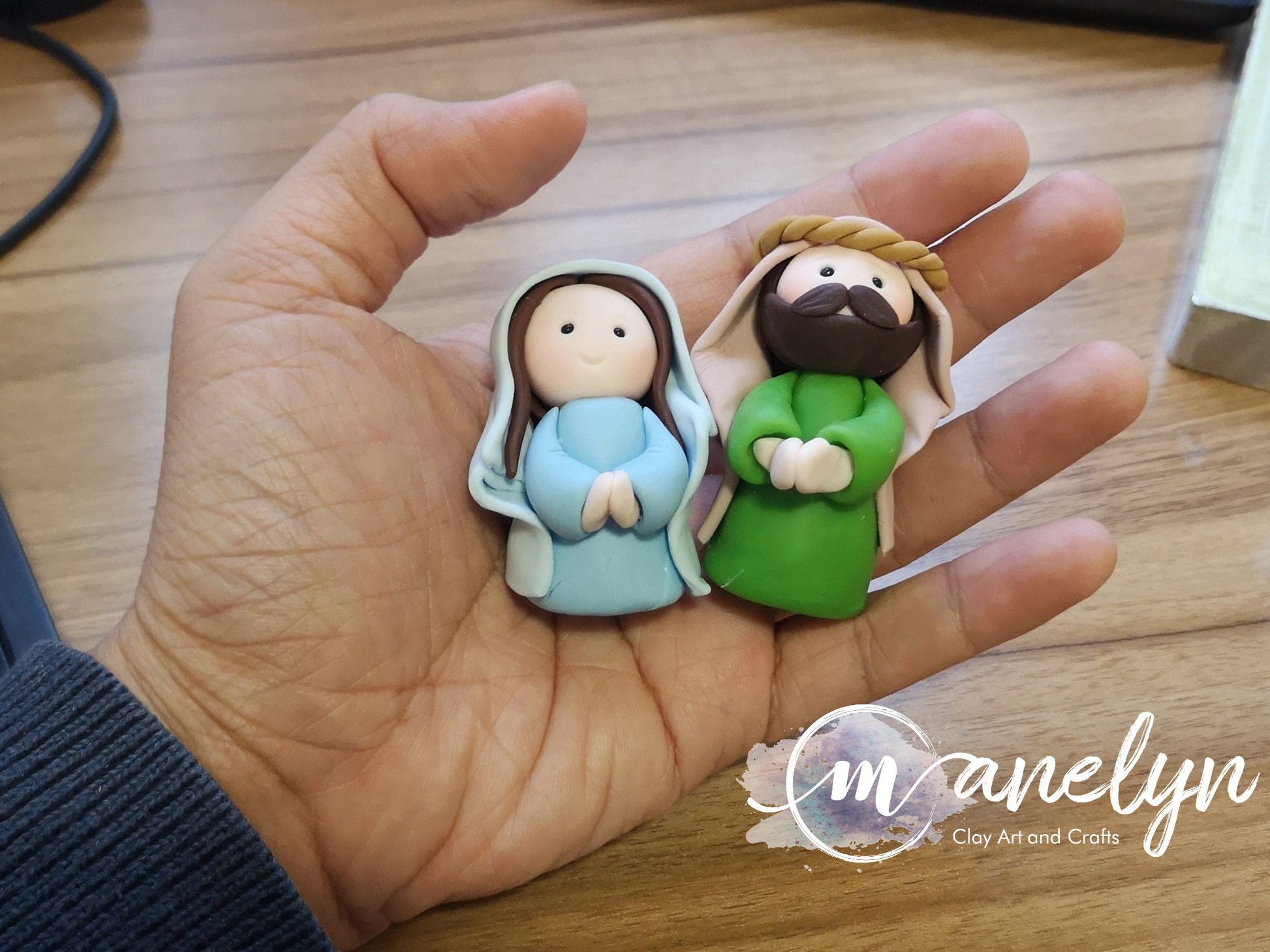 Handmade clay nativity manger set