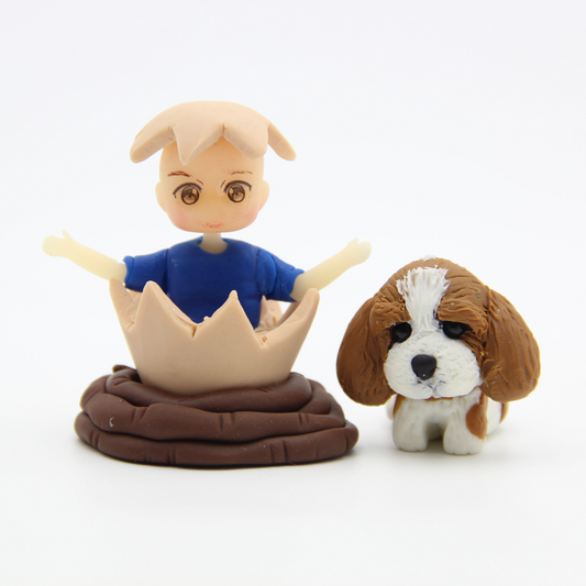 Custom made cake toppers with pet, personalized clay figurines for pet lovers, 6cm clay miniature