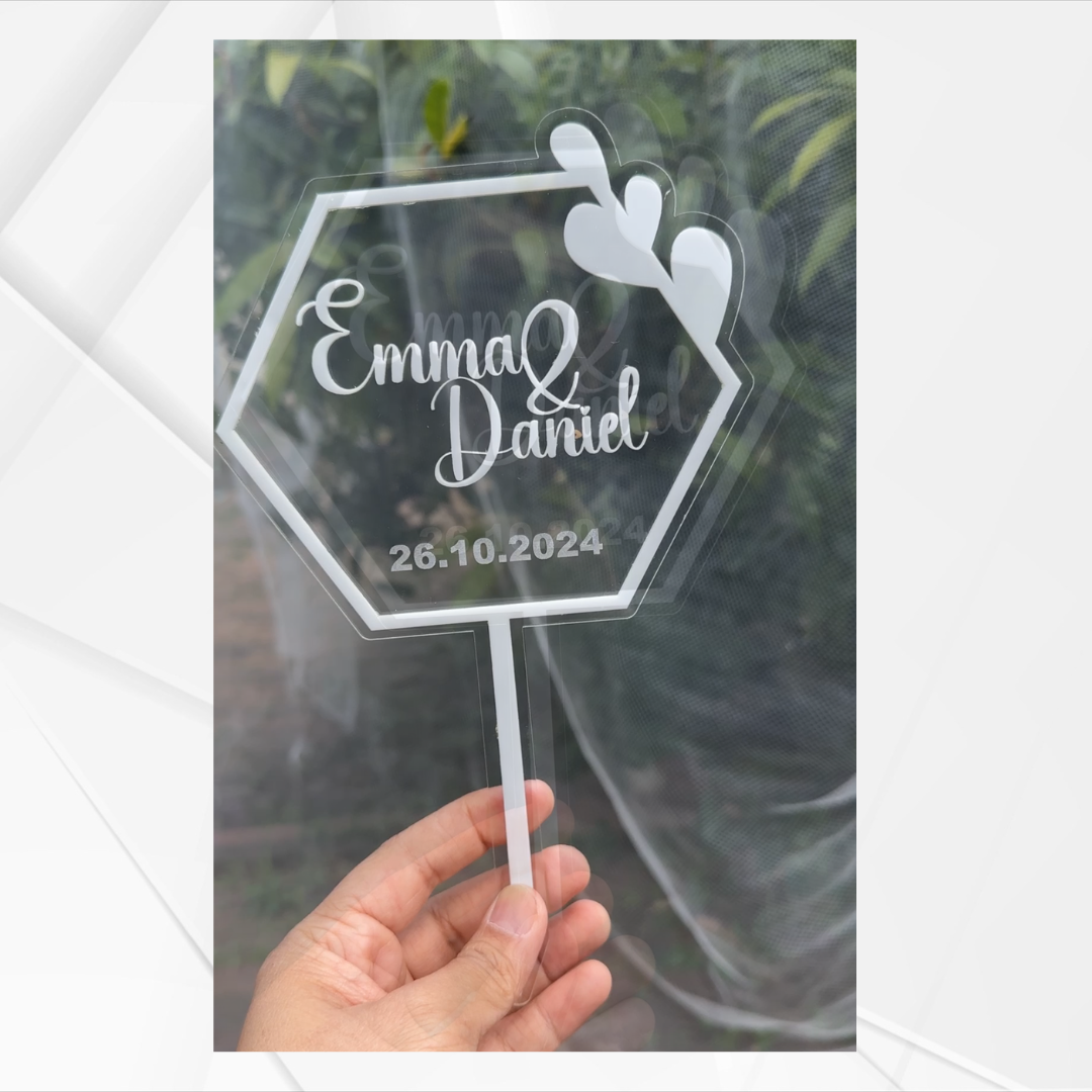Elegant acrylic wedding cake topper

