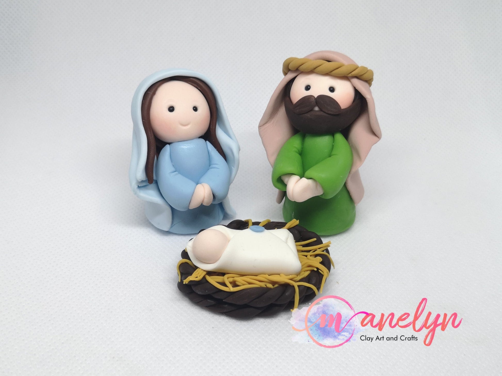 Miniature Nativity Set, Modern Nativity, Air Dry Clay Cold Porcelain Manger, Unique Nativity, Clay Nativity, Jesus, Mary & Joseph Nativity