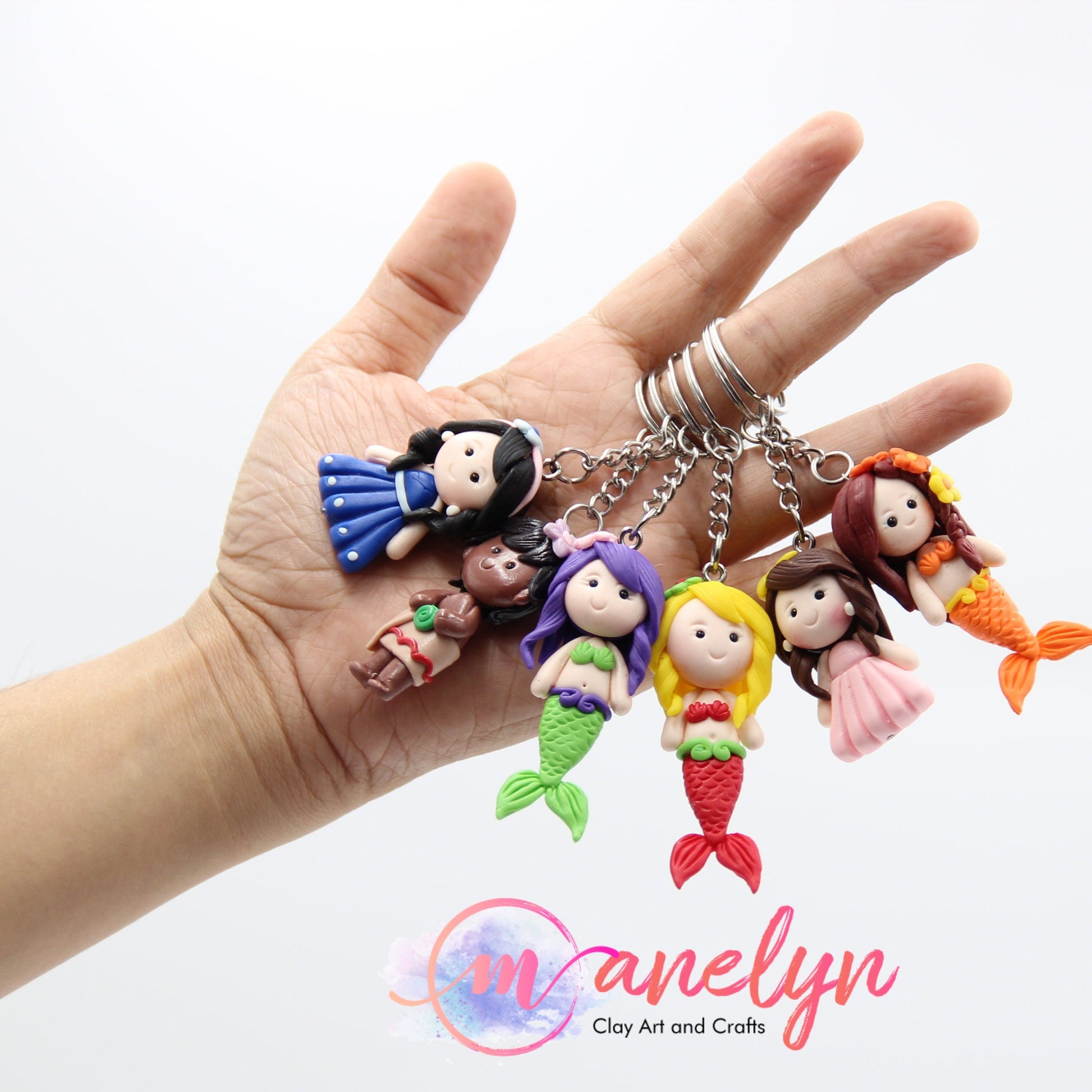 Handmade Mermaid Keychain for Girls, Air Dry Clay