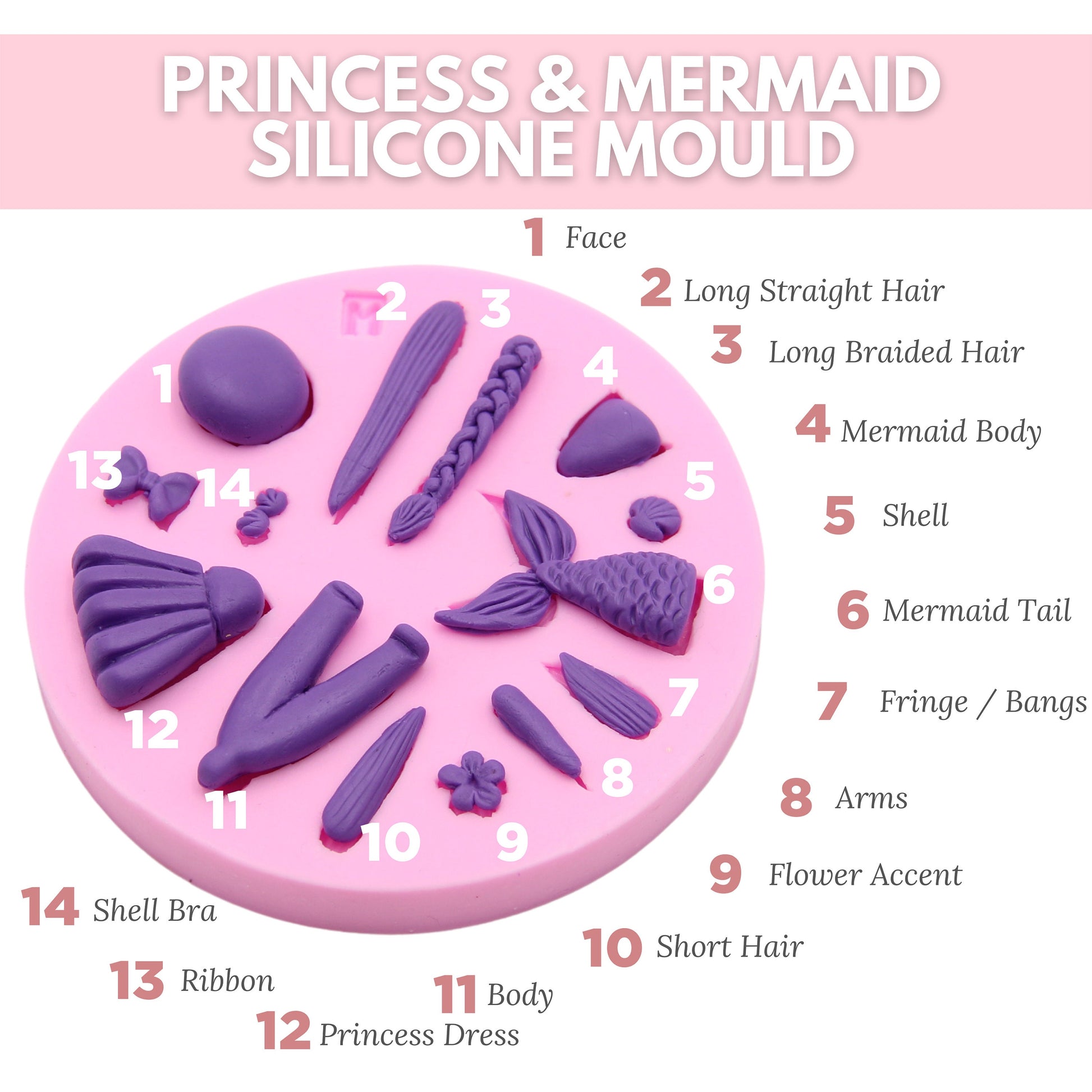 Princess Mermaid Silicone Mould for Polymer and Air Dry Clay Art and Craft, Air Dry Clay Mold for Adults