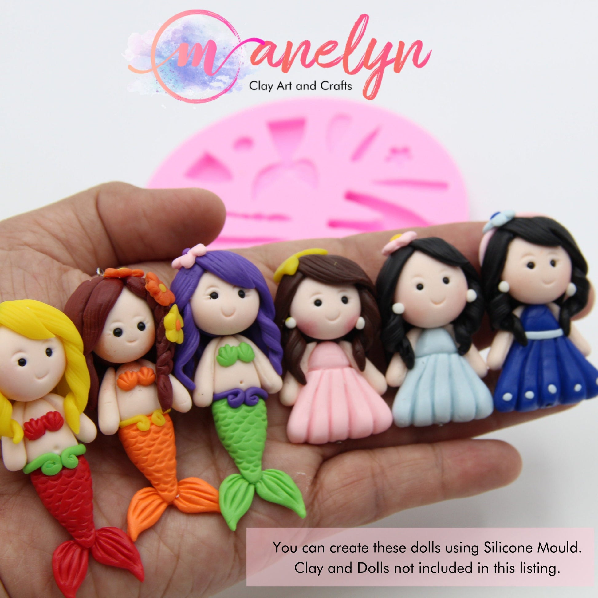 Princess Mermaid Silicone Mould for Polymer and Air Dry Clay Art and Craft, Air Dry Clay Mold for Adults