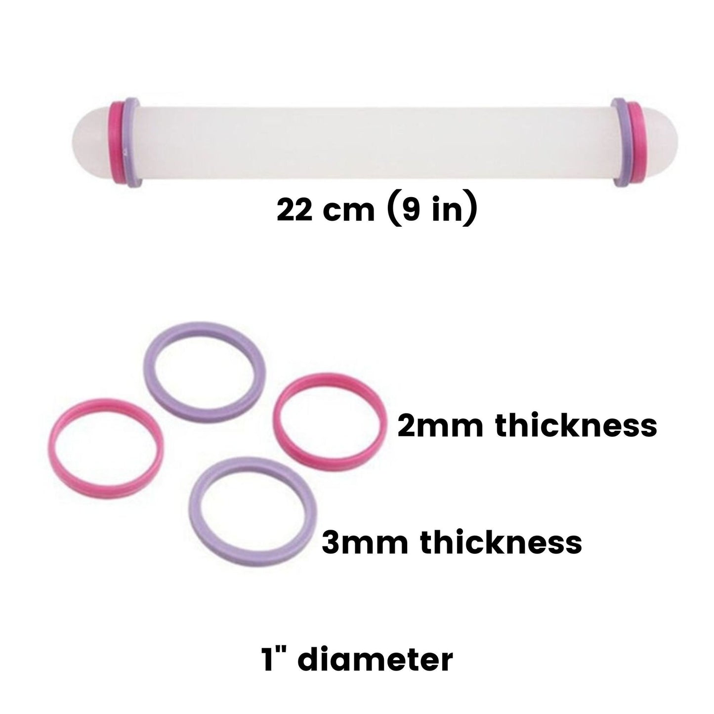 23cm Non-Stick Acrylic Rolling Pin for Polymer Clay Craft, Air Dry Clay Tool, Roller for Baking, Baking Supplies, with adjustable spacer