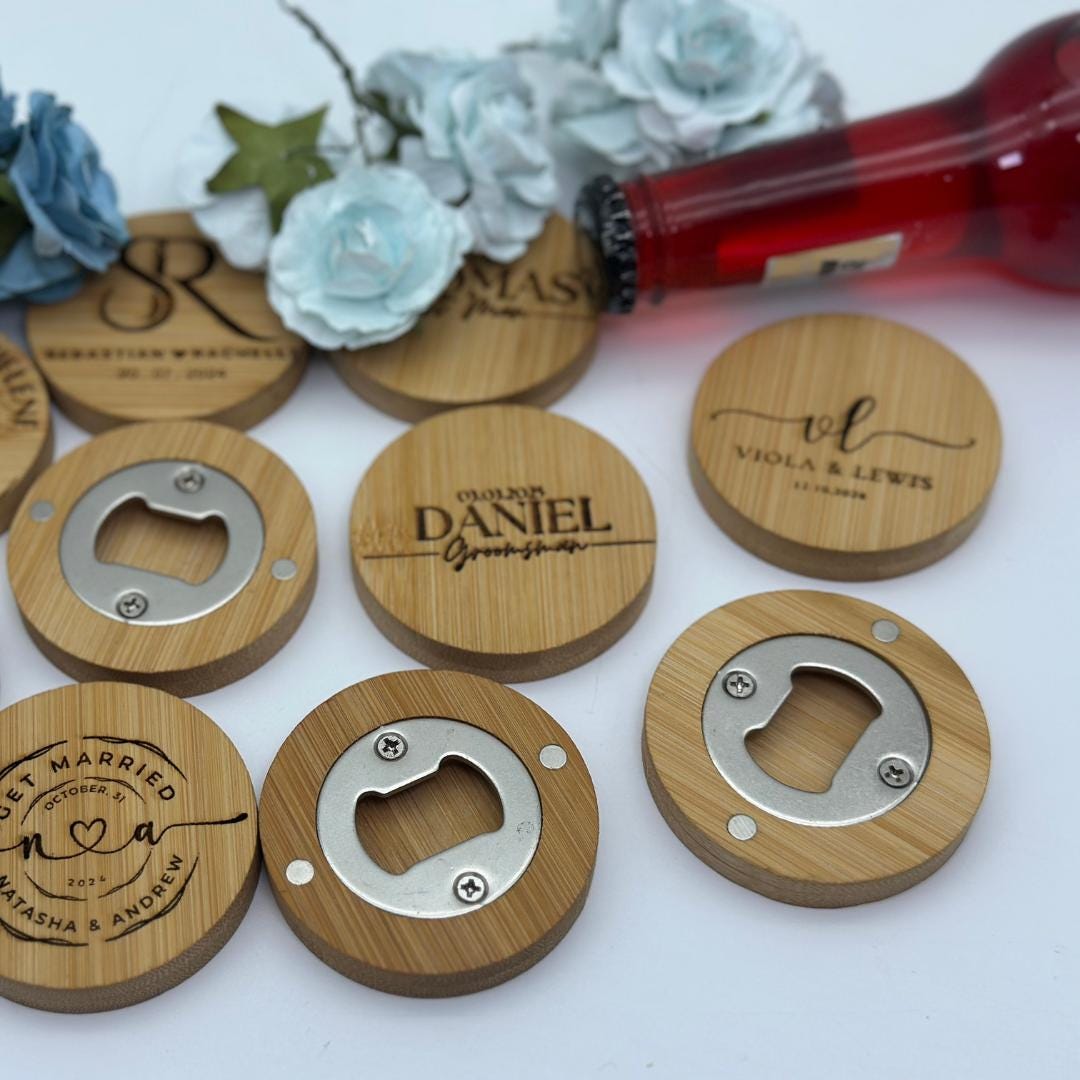 Personalized Wooden Magnetic Bottle Opener - Custom Wedding Favours & Gifts for Groom, Husband, Boyfriend, or Best Man