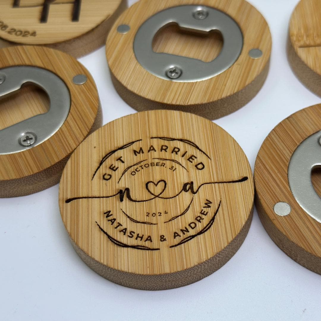 Personalized Wooden Magnetic Bottle Opener - Custom Wedding Favours & Gifts for Groom, Husband, Boyfriend, or Best Man