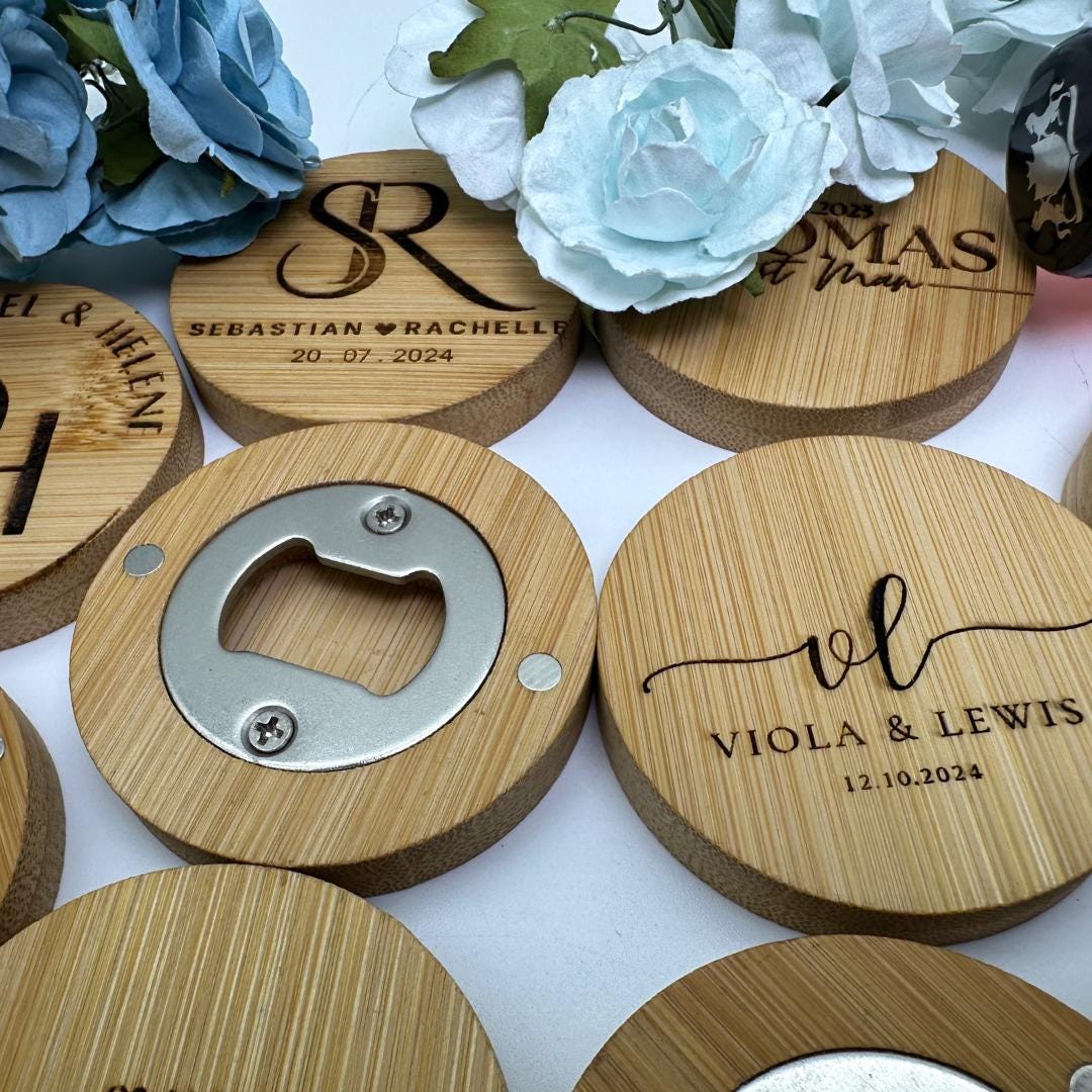 Personalized Wooden Magnetic Bottle Opener - Custom Wedding Favours & Gifts for Groom, Husband, Boyfriend, or Best Man