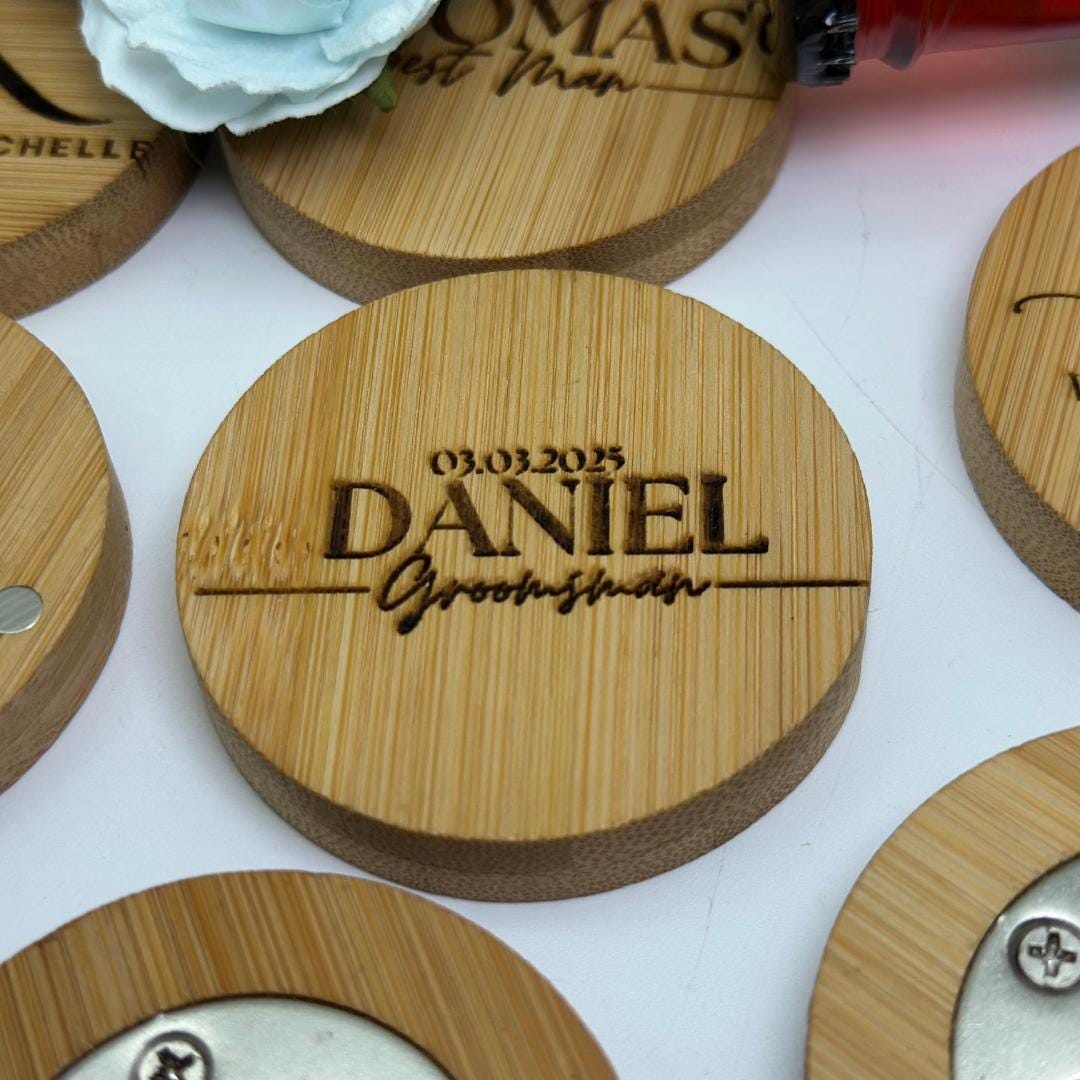 Personalized Wooden Magnetic Bottle Opener - Custom Wedding Favours & Gifts for Groom, Husband, Boyfriend, or Best Man