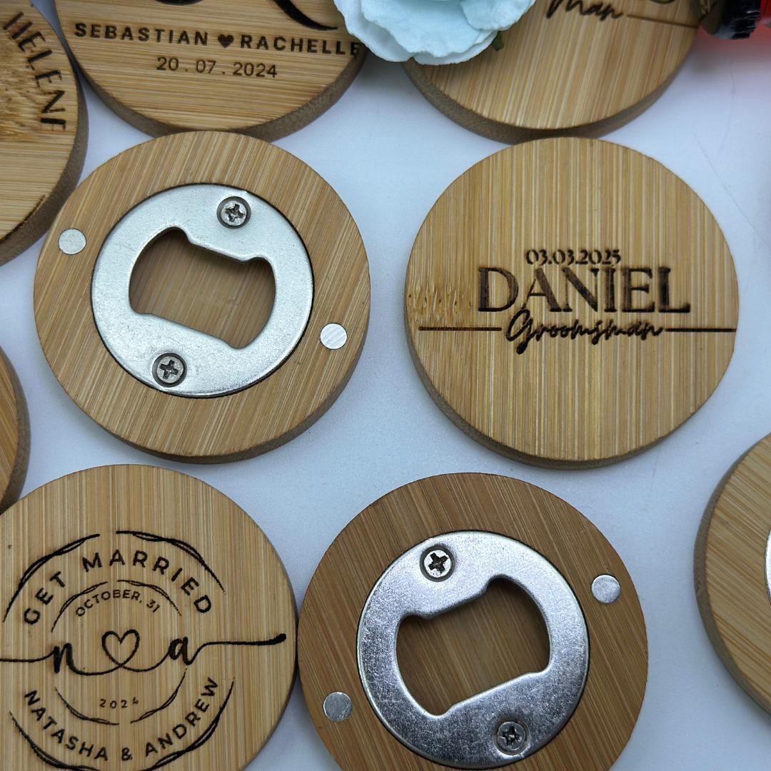 Personalized Wooden Magnetic Bottle Opener - Custom Wedding Favours & Gifts for Groom, Husband, Boyfriend, or Best Man