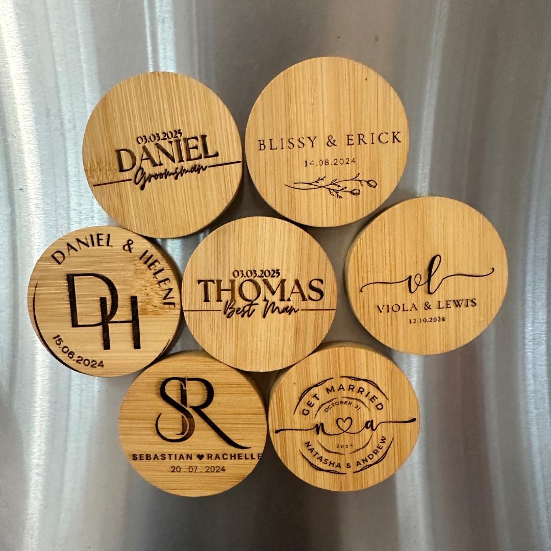 Personalized Bamboo Bottle Opener Wedding Favors – Custom Engraved with Guest Name or Message | Includes Thank You Card & Gift Pouch