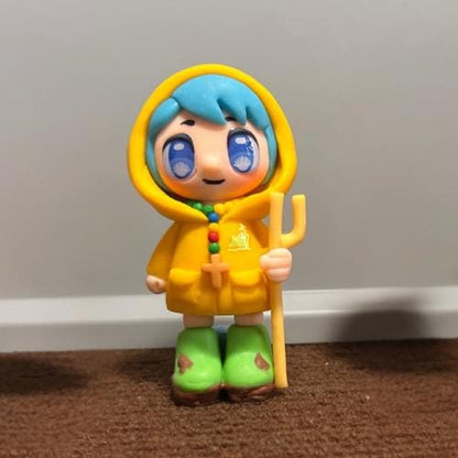 Handmade Luce Catholic Mascot and Friends Fe, Xin, and Sky Clay Figurines, Catholic Art and Collectible gift for Catholic Friends