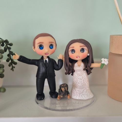 Personalized Wedding Cake Topper | Custom Bride and Groom Figurines | Handmade Air Dry Clay Cake Toppers | Custom Clay Pet Figurines