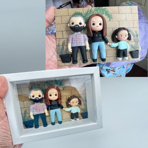Custom 3D Family Portrait in Shadowbox – Personalized Clay Family Keepsake, Decorative Figurines for Wall Décor, Housewarming Gift