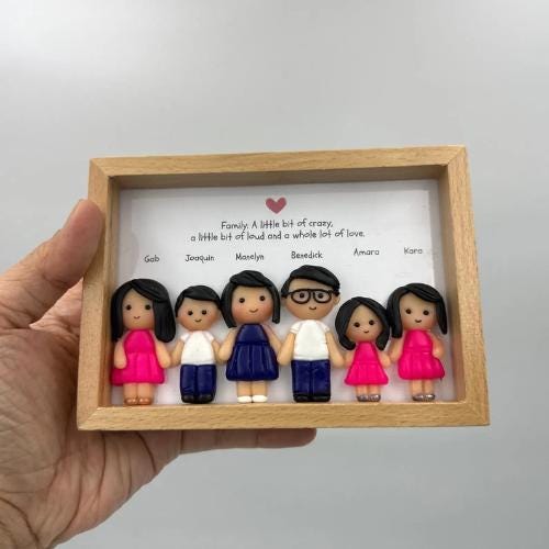 Custom 3D Family Portrait in Shadowbox – Personalized Clay Family Keepsake, Decorative Figurines for Wall Décor, Housewarming Gift