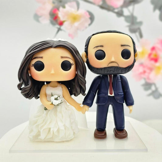 Customized Funko Pop Inspired Wedding Cake Topper with Optional Display Box - Personalized 10 cm Bride and Groom Figurines