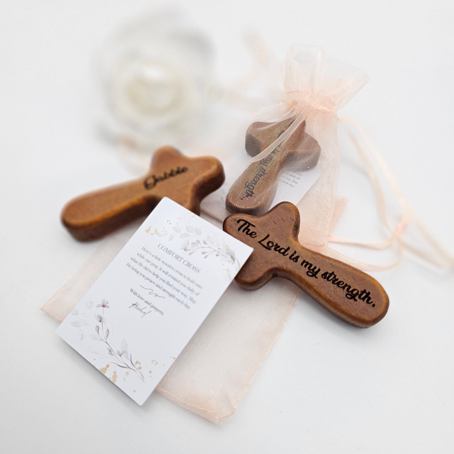 Personalized Wooden Comfort Cross – Engraved Pine Handheld Cross with ...