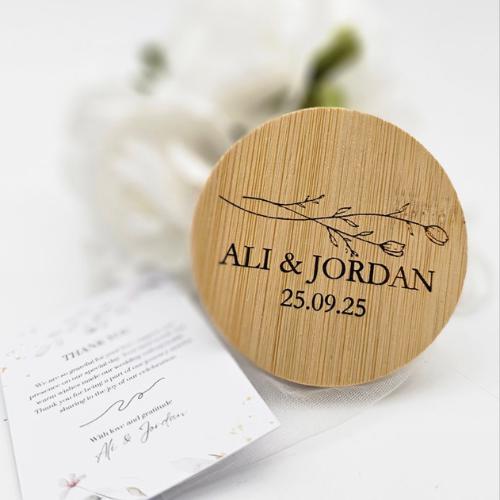 Personalized Bamboo Bottle Opener Wedding Favors – Custom Engraved with Guest Name or Message | Includes Thank You Card & Gift Pouch