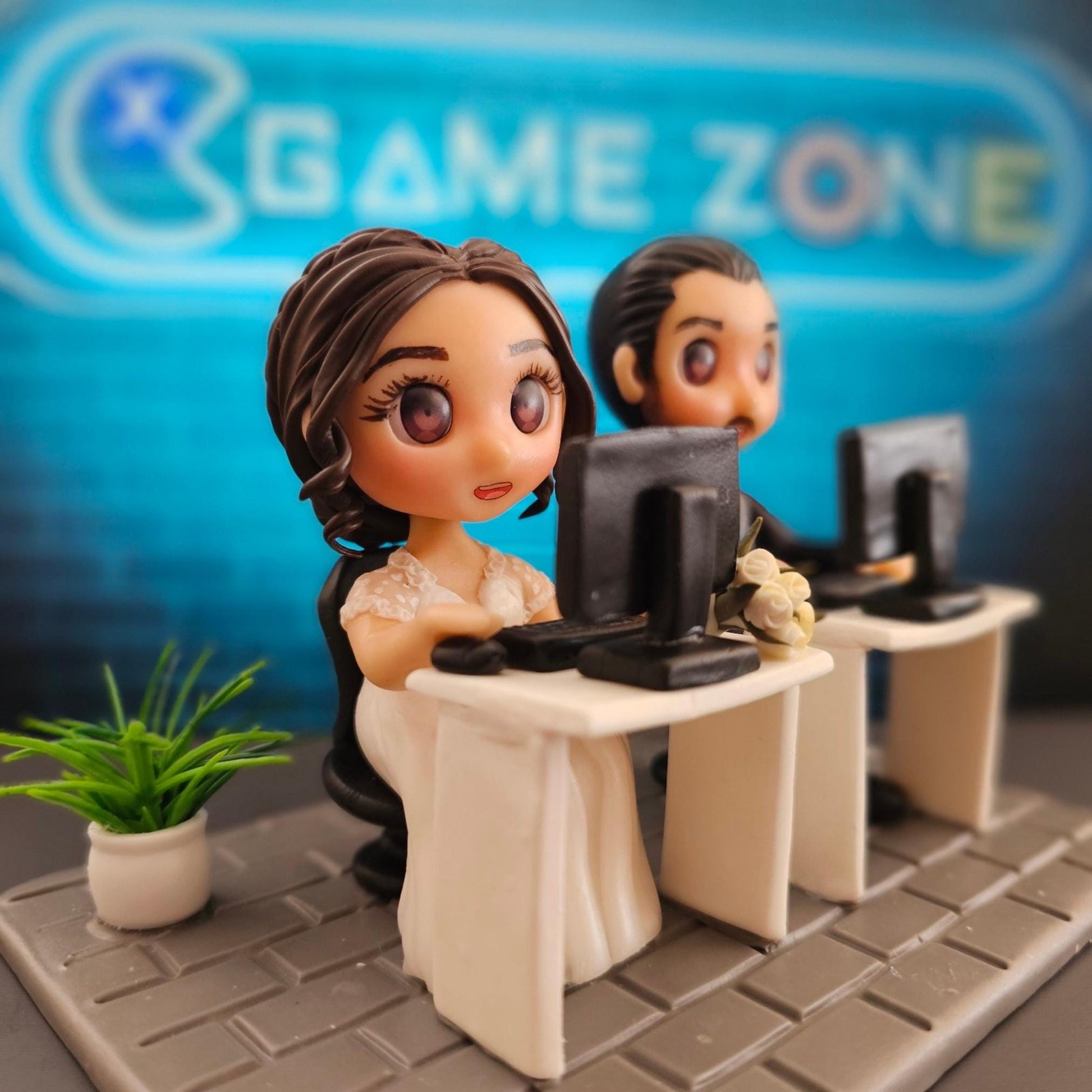 Custom Wedding Cake Topper Clay Figurines | Personalized Bride and Groom Figurine | Air Dry Clay | Pet & Kids | Funko Inspired Topper