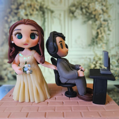 Custom Wedding Cake Topper Clay Figurines | Personalized Bride and Groom Figurine | Air Dry Clay | Pet & Kids | Funko Inspired Topper