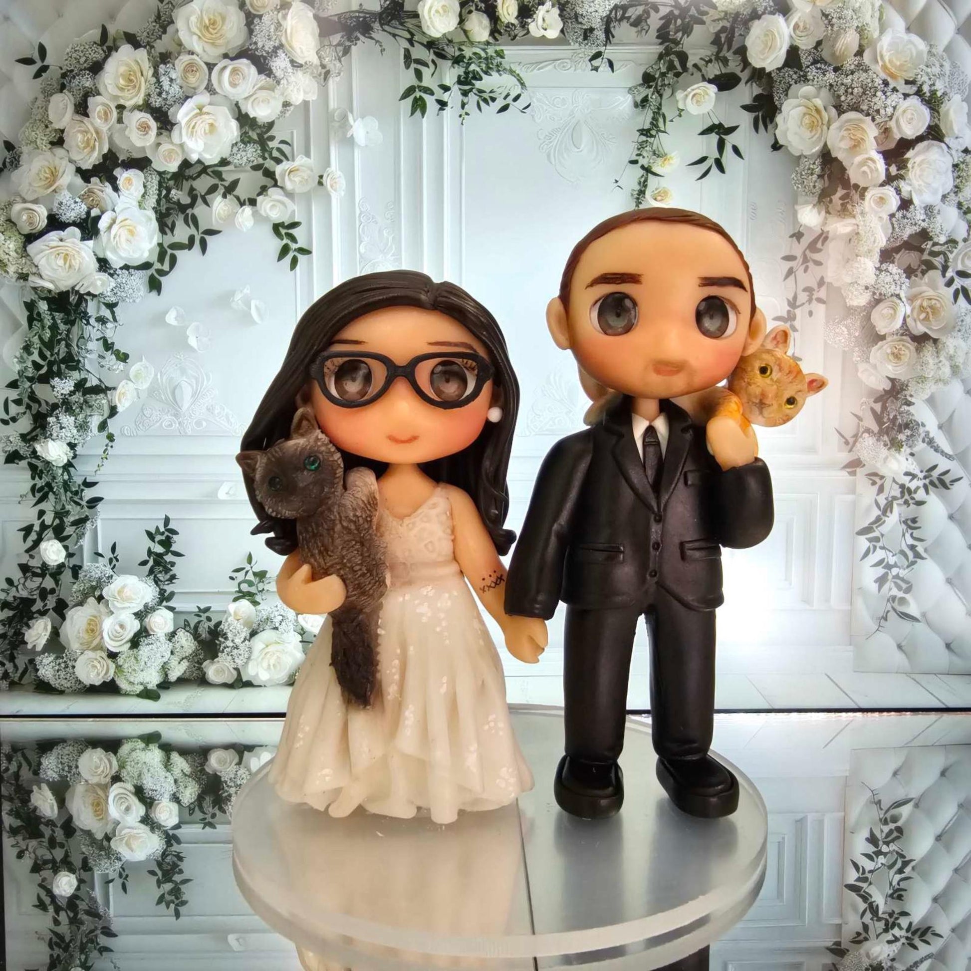 Custom Wedding Cake Topper Clay Figurines | Personalized Bride and Groom Figurine | Air Dry Clay | Pet & Kids | Funko Inspired Topper